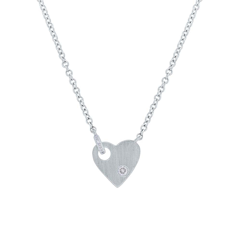 0.05Ct 14K W/G Diamond Heart Matte Necklace