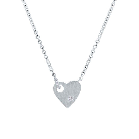 0.05Ct 14K W/G Diamond Heart Matte Necklace