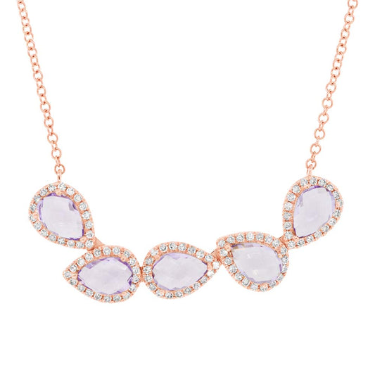 0.25Ct Diamond & 1.71Ct Amethyst 14K R/G Necklace