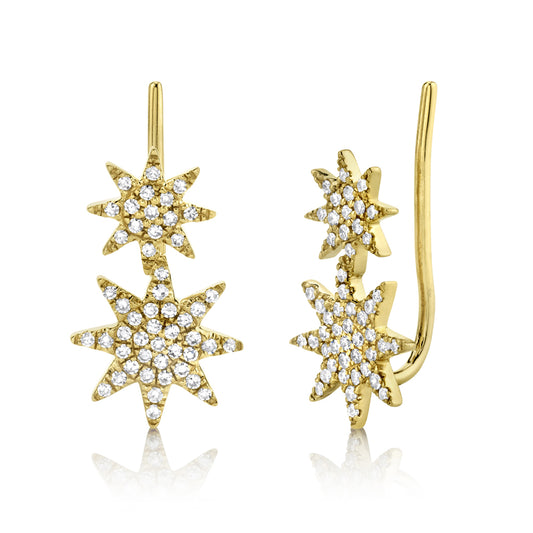 0.22Ct 14K Y/G Diamond Pave Star Ear Crawler Earring