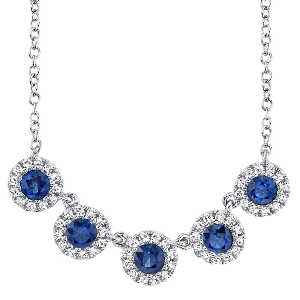 0.16Ct Diamond & 0.49Ct Blue Sapphire 14K W/G Necklace