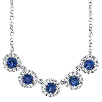 0.16Ct Diamond & 0.49Ct Blue Sapphire 14K W/G Necklace