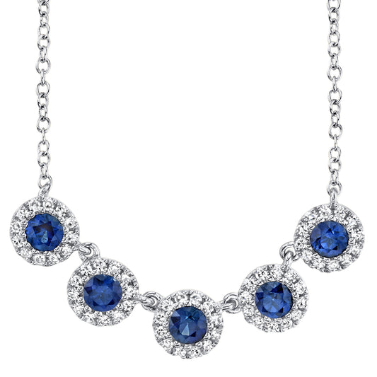 0.16Ct Diamond & 0.49Ct Blue Sapphire 14K W/G Necklace