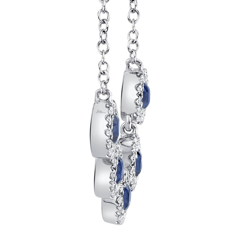 0.16Ct Diamond & 0.49Ct Blue Sapphire 14K W/G Necklace