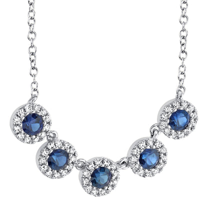 0.16Ct Diamond & 0.49Ct Blue Sapphire 14K W/G Necklace