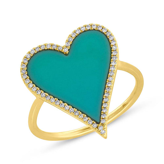 0.13Ct Diamond & 1.80Ct Composite Turquoise 14K Y/G Heart Ring
