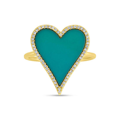 0.13Ct Diamond & 1.80Ct Composite Turquoise 14K Y/G Heart Ring