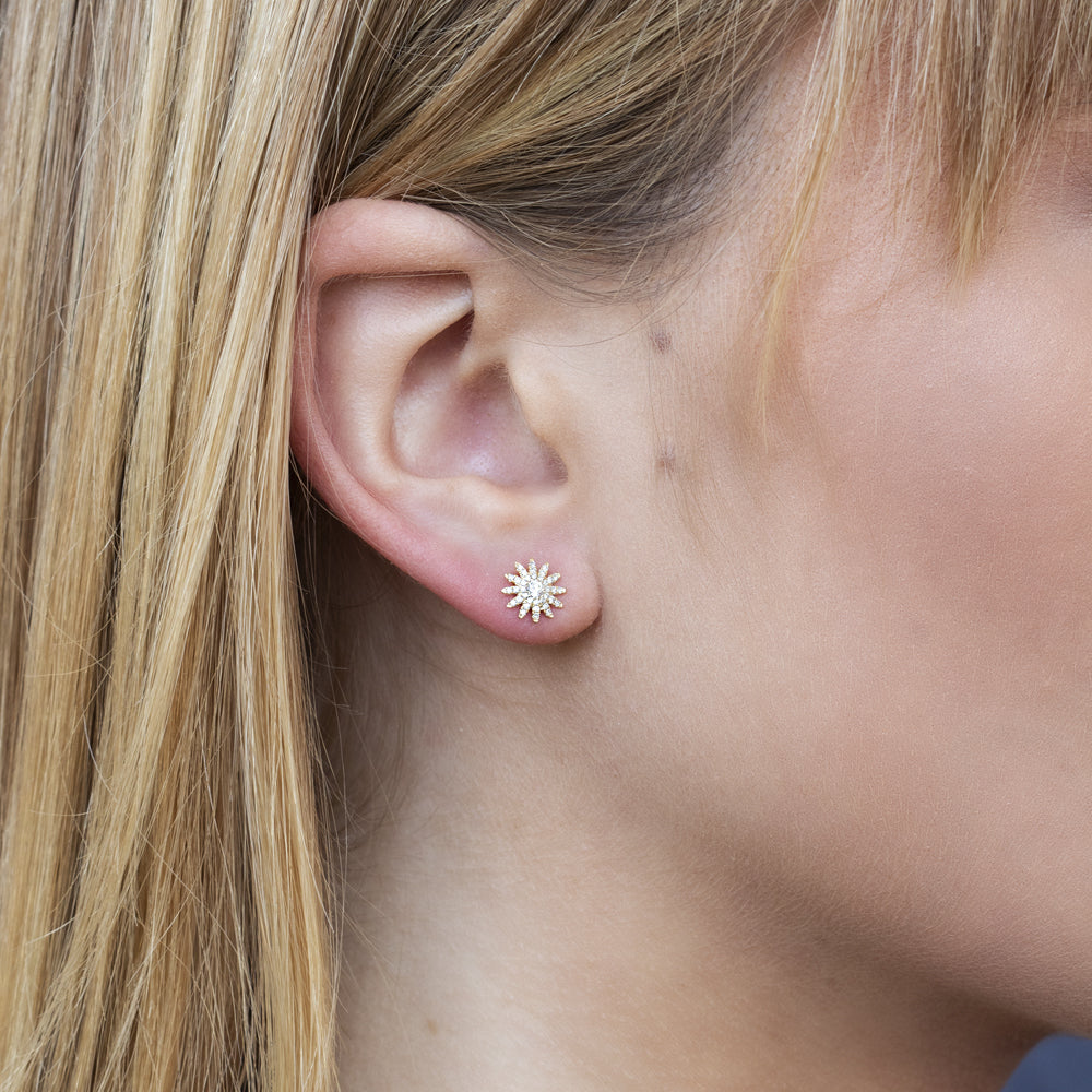 0.24Ct 14K Y/G Diamond Starburst Stud Earring