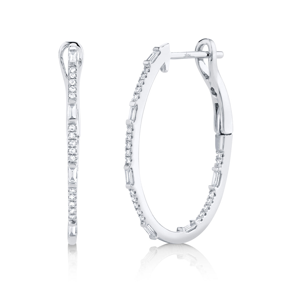 0.31Ct 14K W/G Diamond Baguette Oval Hoop Earring