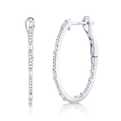 0.31Ct 14K W/G Diamond Baguette Oval Hoop Earring