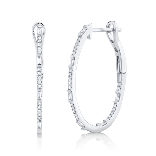 0.31Ct 14K W/G Diamond Baguette Oval Hoop Earring