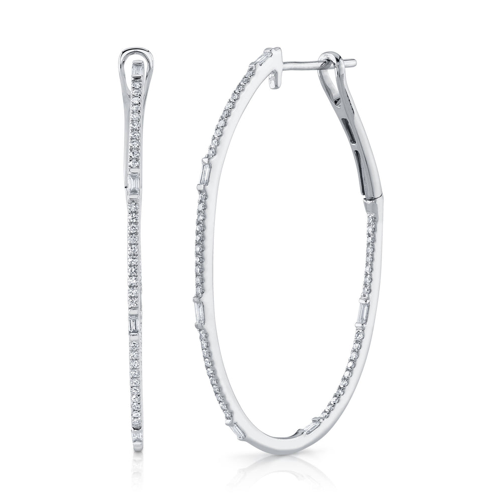 0.44Ct 14K W/G Diamond Baguette Oval Hoop Earring