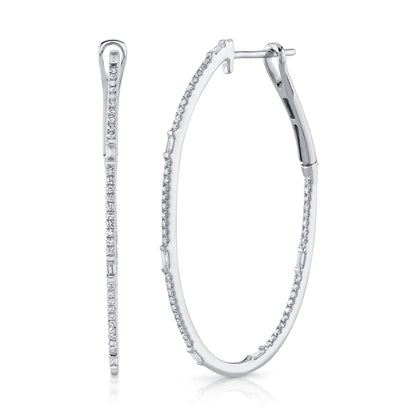 0.44Ct 14K W/G Diamond Baguette Oval Hoop Earring