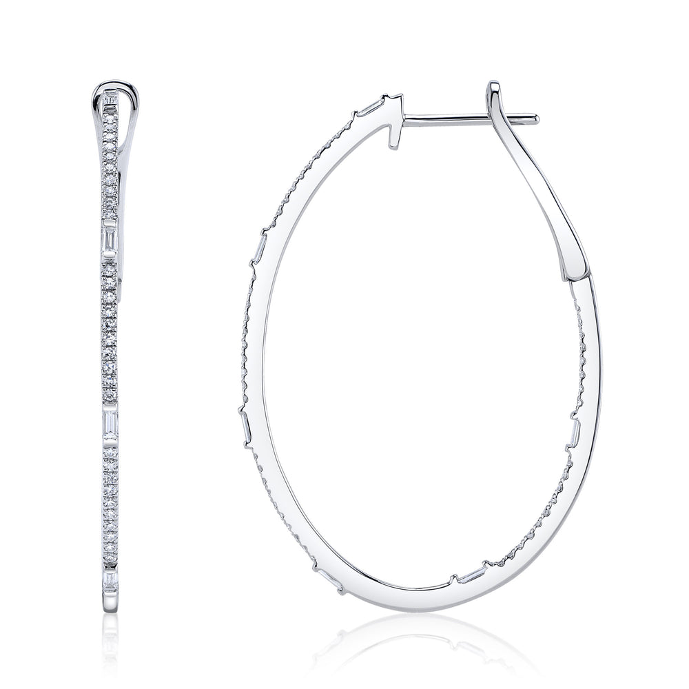 0.44Ct 14K W/G Diamond Baguette Oval Hoop Earring