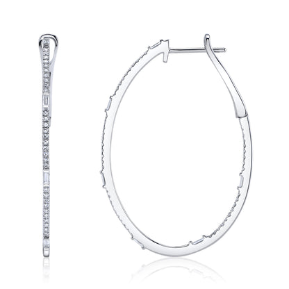 0.44Ct 14K W/G Diamond Baguette Oval Hoop Earring