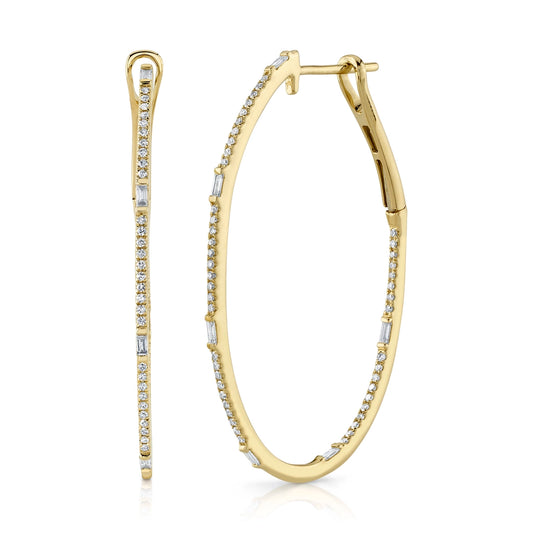 0.44Ct 14K Y/G Diamond Baguette Oval Hoop Earring