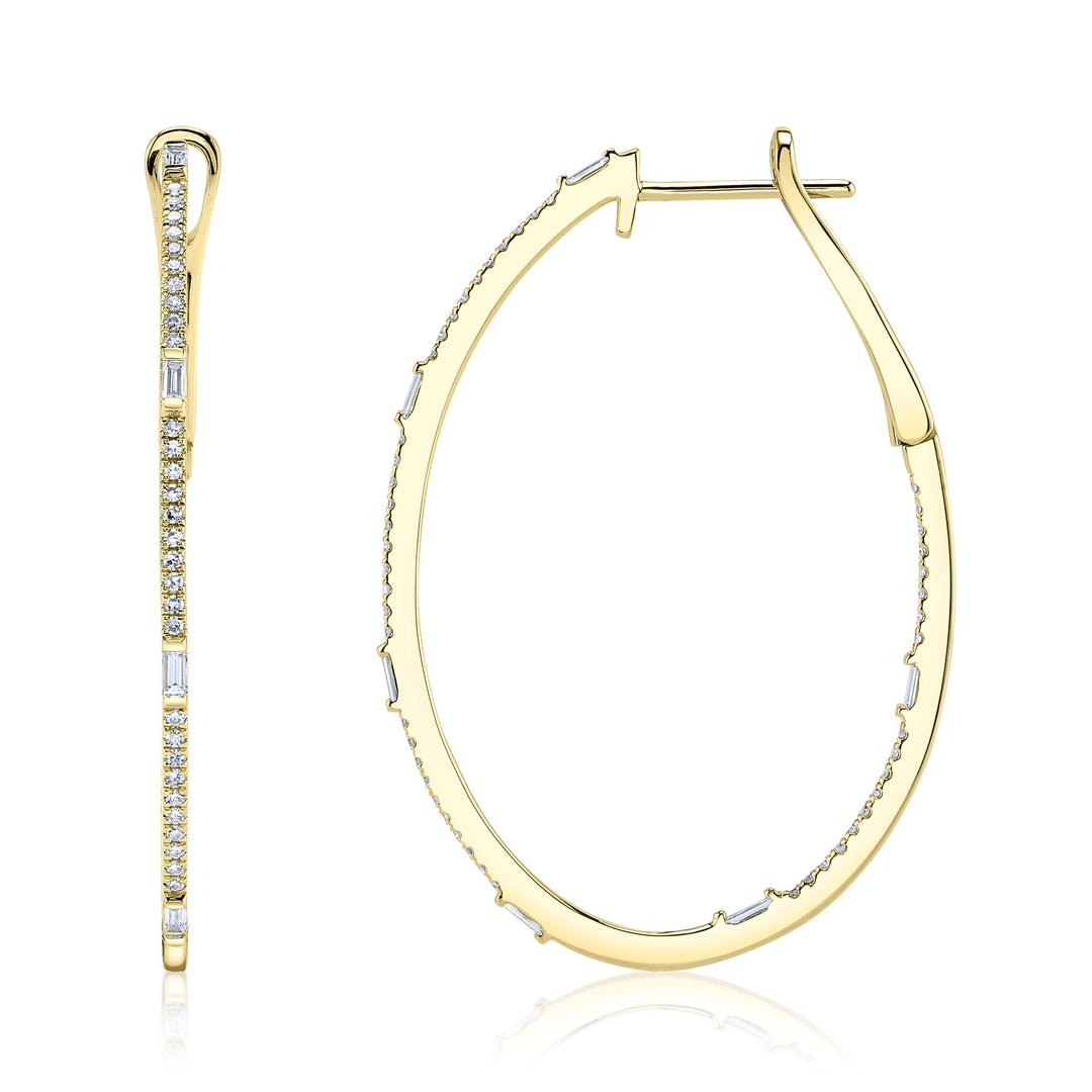 0.44Ct 14K Y/G Diamond Baguette Oval Hoop Earring
