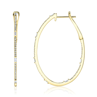 0.44Ct 14K Y/G Diamond Baguette Oval Hoop Earring
