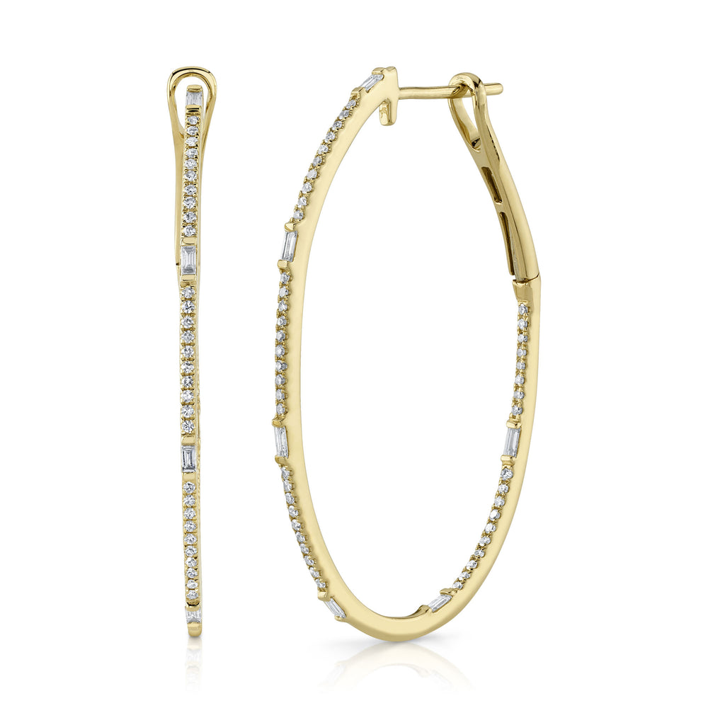 0.44Ct 14K Y/G Diamond Baguette Oval Hoop Earring