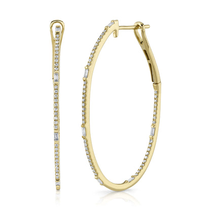0.44Ct 14K Y/G Diamond Baguette Oval Hoop Earring