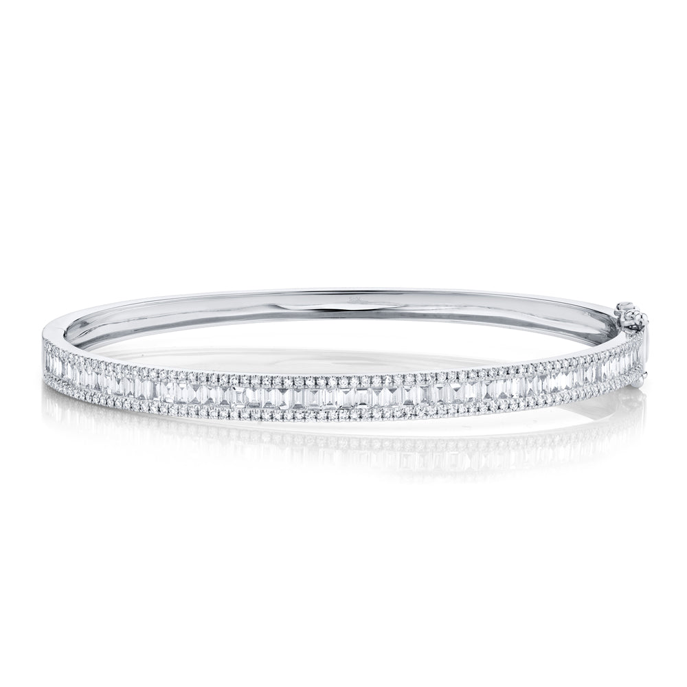 1.74Ct 14K W/G Diamond Baguette Bangle