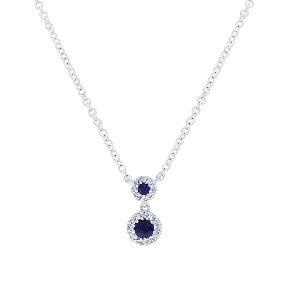 0.06Ct Diamond & 0.13Ct Blue Sapphire 14K W/G Necklace