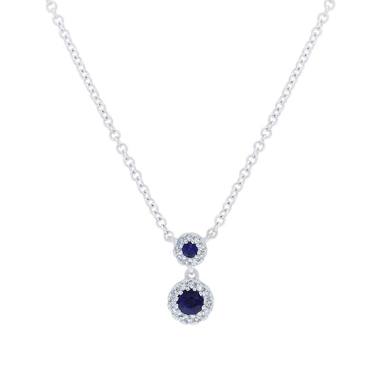 0.06Ct Diamond & 0.13Ct Blue Sapphire 14K W/G Necklace
