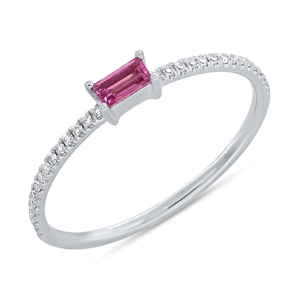 0.08Ct Diamond & 0.17Ct Pink Sapphire 14K W/G Lady's Ring