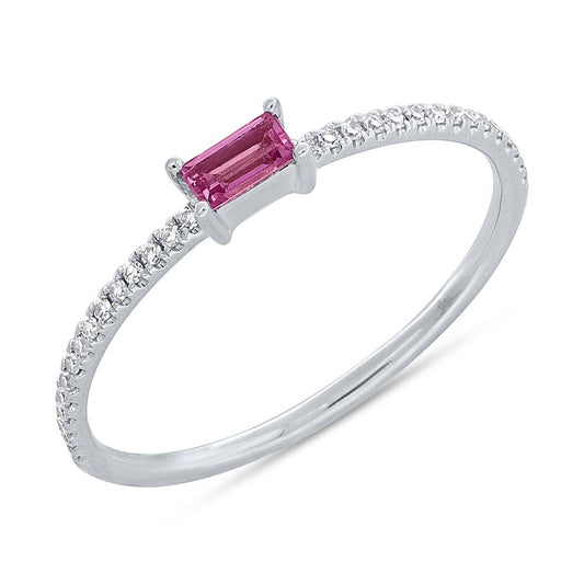 0.08Ct Diamond & 0.17Ct Pink Sapphire 14K W/G Lady's Ring