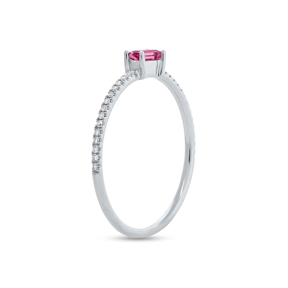 0.08Ct Diamond & 0.17Ct Pink Sapphire 14K W/G Lady's Ring
