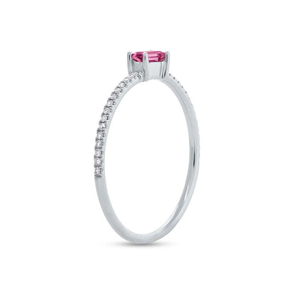 0.08Ct Diamond & 0.17Ct Pink Sapphire 14K W/G Lady's Ring