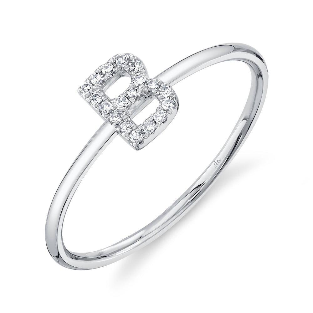 0.06Ct 14K W/G Diamond Lady's Ring - Initial B