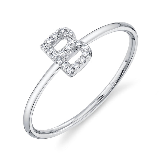0.06Ct 14K W/G Diamond Lady's Ring - Initial B