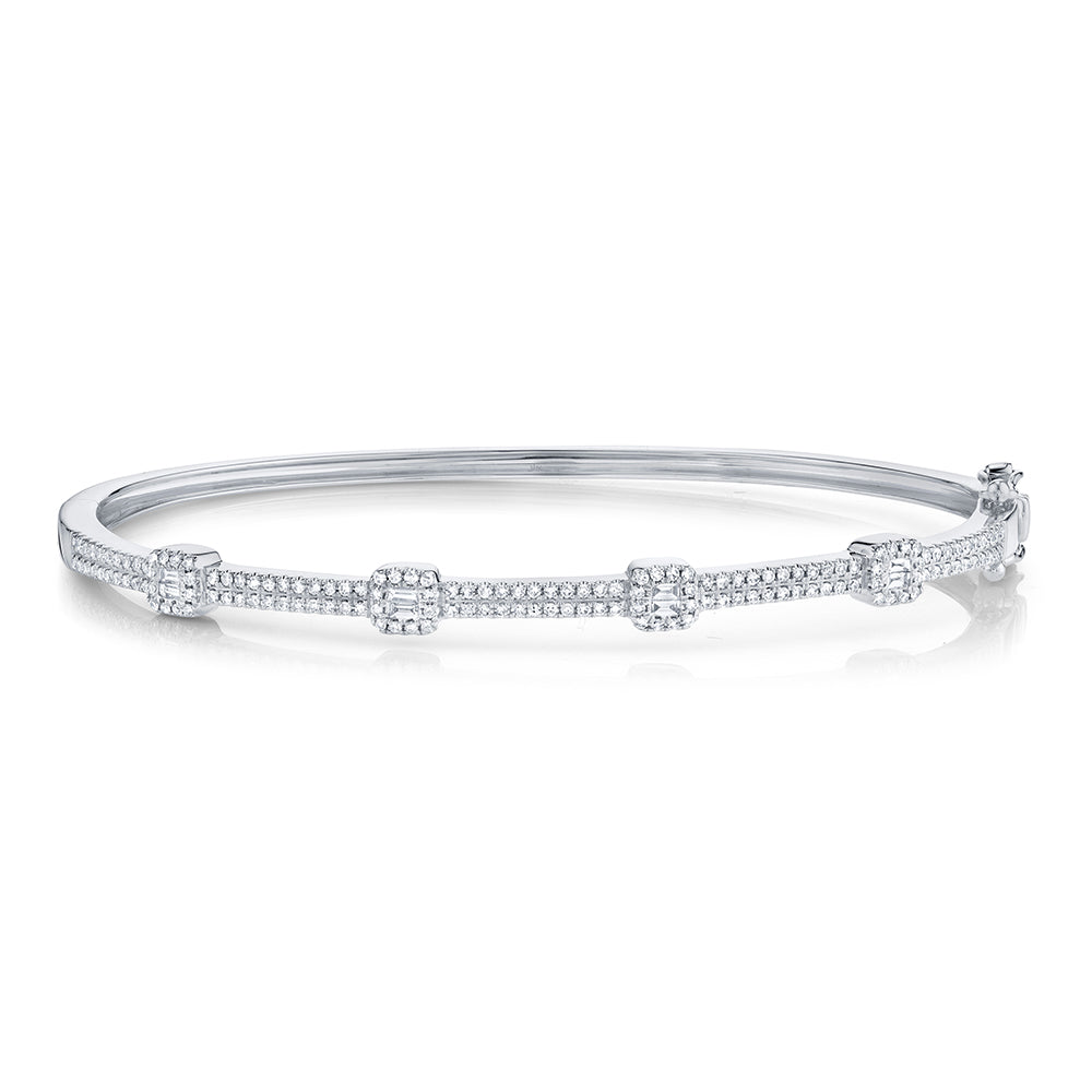 0.52Ct 14K W/G Diamond Baguette Bangle