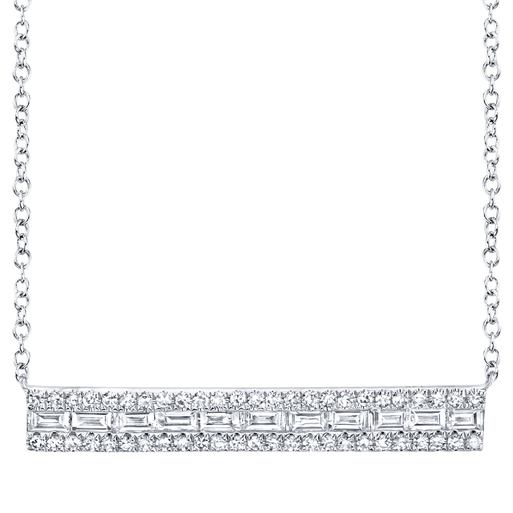 0.40Ct 14K W/G Diamond Baguette Bar Necklace