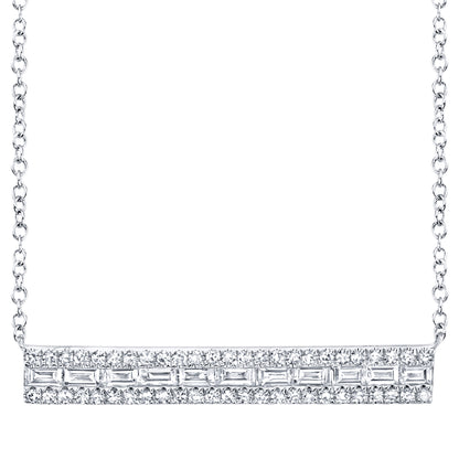 0.40Ct 14K W/G Diamond Baguette Bar Necklace