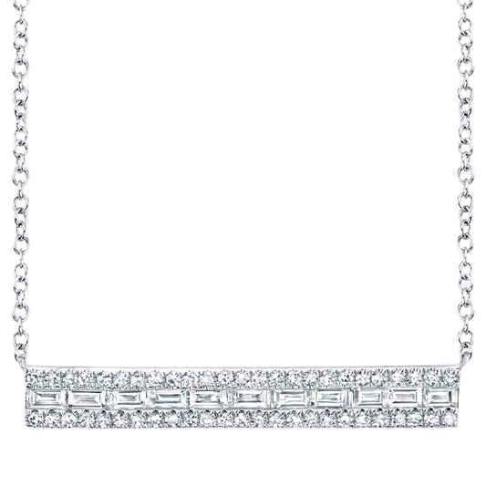 0.40Ct 14K W/G Diamond Baguette Bar Necklace