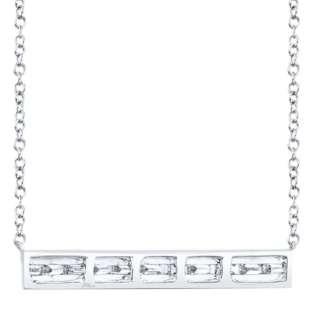 0.40Ct 14K W/G Diamond Baguette Bar Necklace