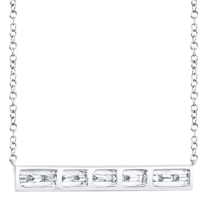 0.40Ct 14K W/G Diamond Baguette Bar Necklace