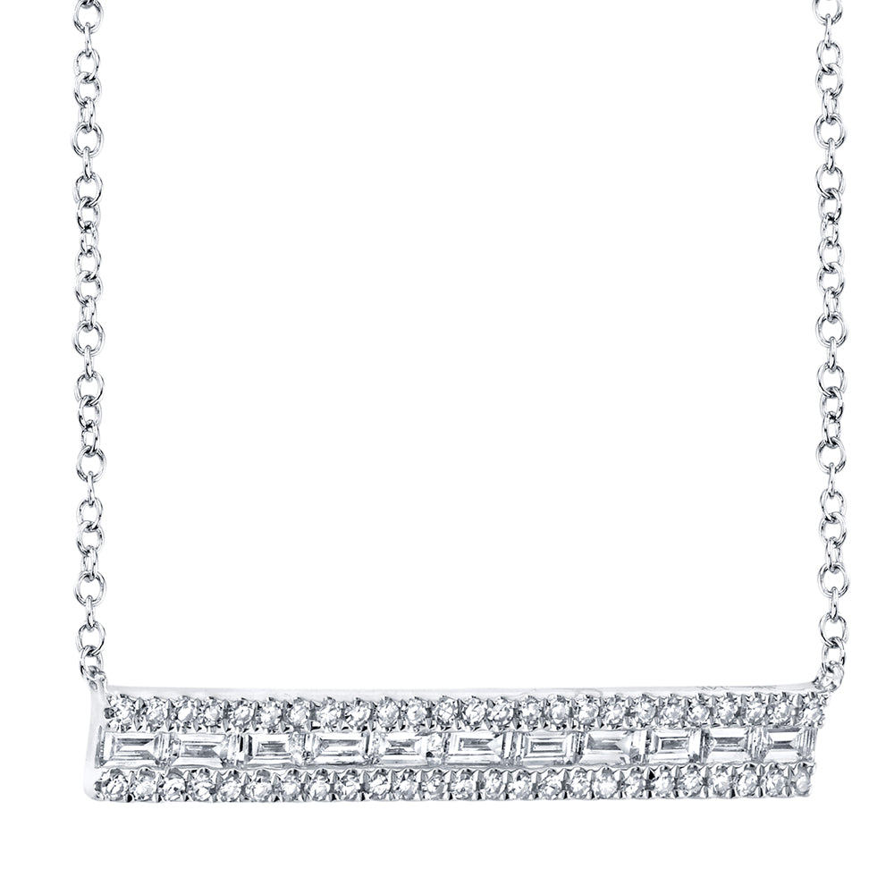 0.40Ct 14K W/G Diamond Baguette Bar Necklace