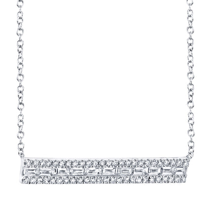 0.40Ct 14K W/G Diamond Baguette Bar Necklace