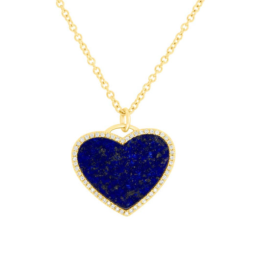 0.14Ct Diamond & 2.95Ct Lapis 14K Y/G Heart Necklace