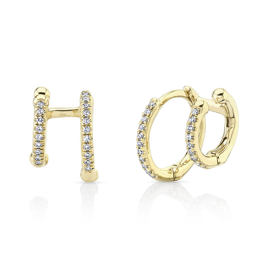 0.12Ct 14K Y/G Diamond Double Huggie Earring