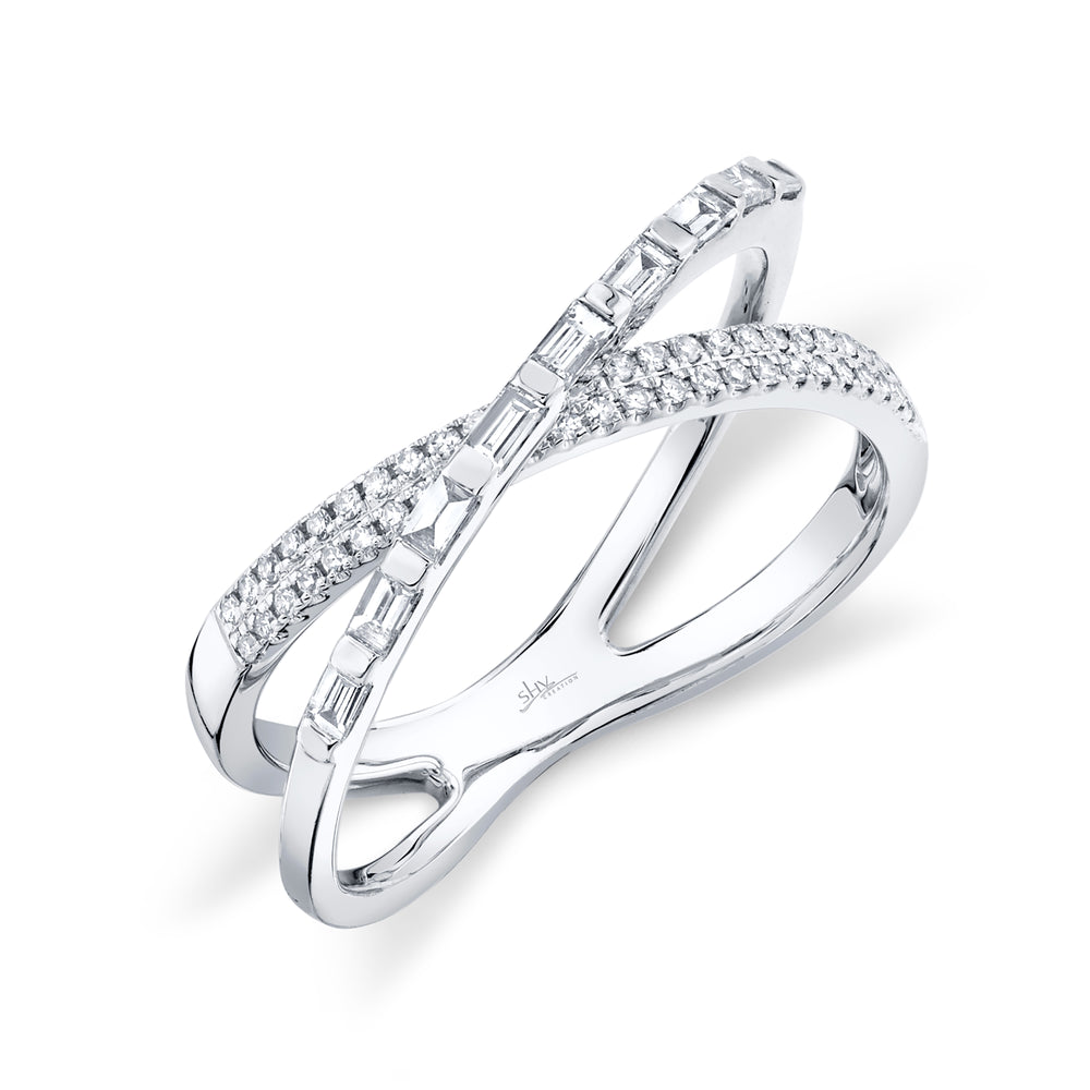 0.33Ct 14K W/G Diamond Baguette "X" Ring