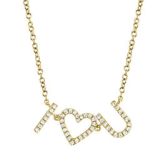 0.12Ct 14K Y/G Diamond "I Heart U" Necklace