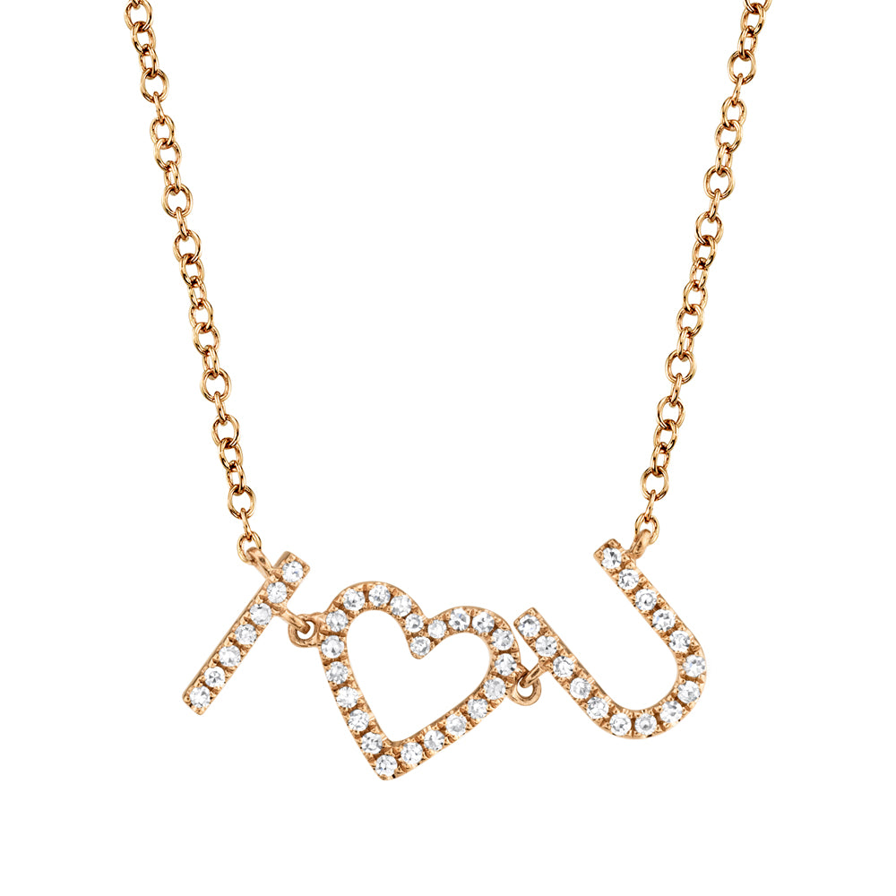0.12Ct 14K R/G Diamond "I Heart U" Necklace