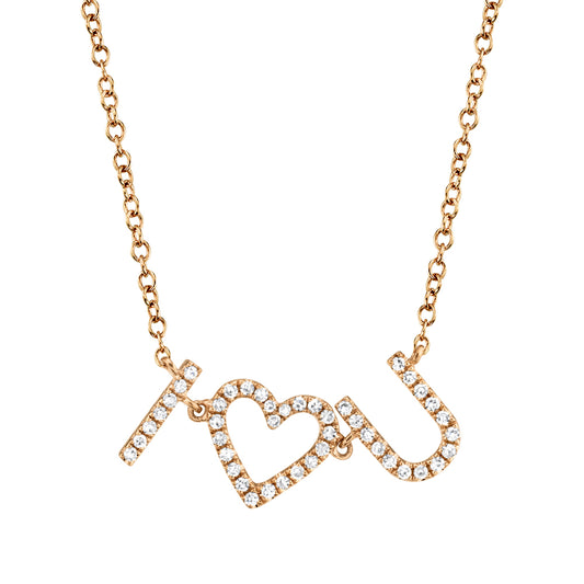 0.12Ct 14K R/G Diamond "I Heart U" Necklace