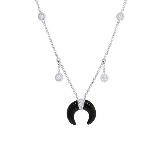 0.34Ct Diamond & 1.88Ct Black Onyx 14K W/G Crescent Shaker Necklace
