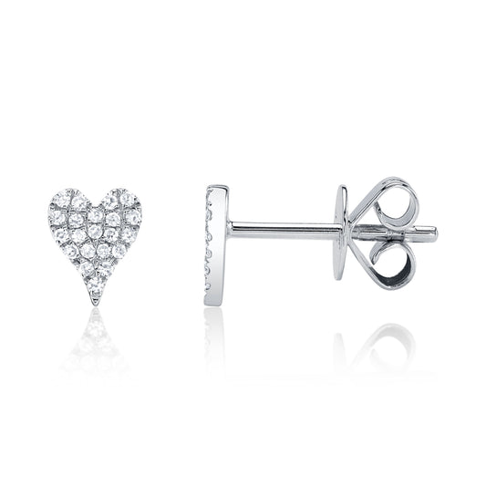 0.10Ct 14K W/G Diamond Pave Heart Stud Earring
