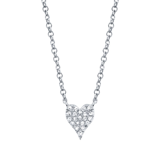 0.05Ct 14K W/G Diamond Pave Heart Necklace